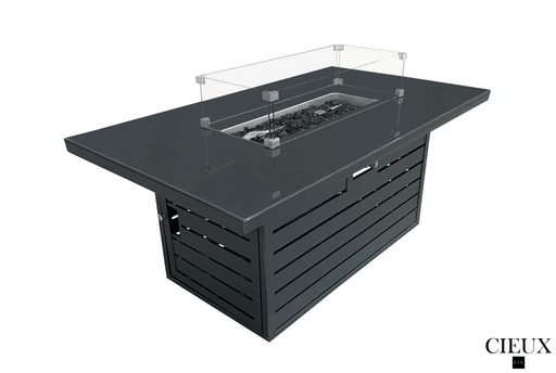 CIEUX Fire Pit Alsace Outdoor Patio Aluminum Metal Firepit Table with Tempered Glass in Black