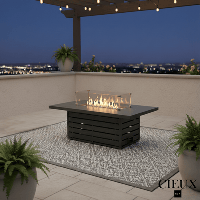 CIEUX Fire Pit Alsace Outdoor Patio Aluminum Metal Rectangle Propane and Natural Gas Fire Pit Adjustable Height Table with Tempered Glass in Midnight Grey