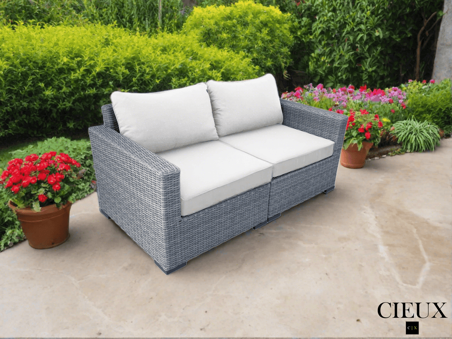 CIEUX Loveseat Cannes Outdoor Patio Wicker Modular Loveseat in Grey with Sunbrella Cushions - Available in 2 Colours