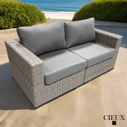CIEUX Loveseat Riviera Outdoor Patio Wicker Loveseat in Grey with Sunbrella Canvas Charcoal Cushions