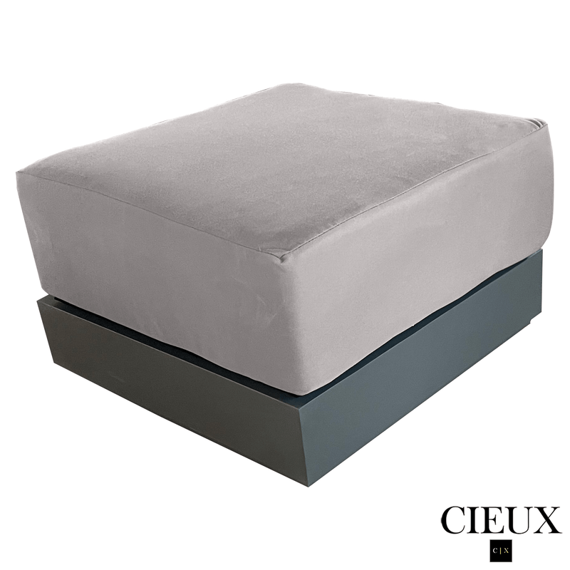 CIEUX Ottoman Lyon Outdoor Patio Aluminum Metal Square Ottoman in Midnight Grey with Sunbrella Cushions - Available in 2 Colours