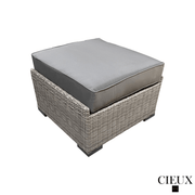 CIEUX Ottoman Riviera Outdoor Patio Wicker Ottoman in Grey with Sunbrella Canvas Charcoal Cushions