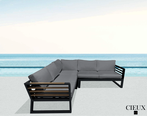 CIEUX Sectional Avignon Outdoor Patio Aluminum Metal Corner Sectional Sofa in Black with Sunbrella Cushions - Available in 2 Colours