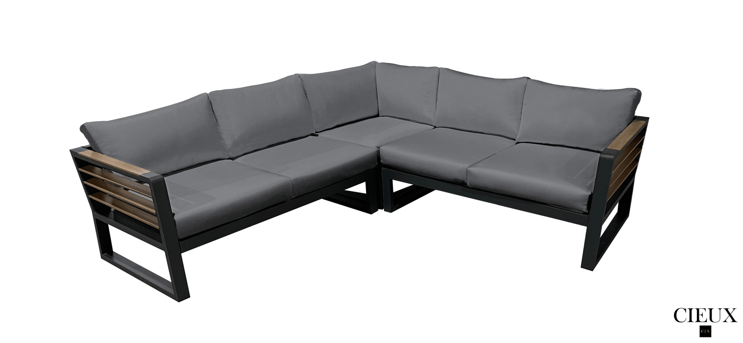 CIEUX Sectional Avignon Outdoor Patio Aluminum Metal Corner Sectional Sofa in Black with Sunbrella Cushions - Available in 2 Colours