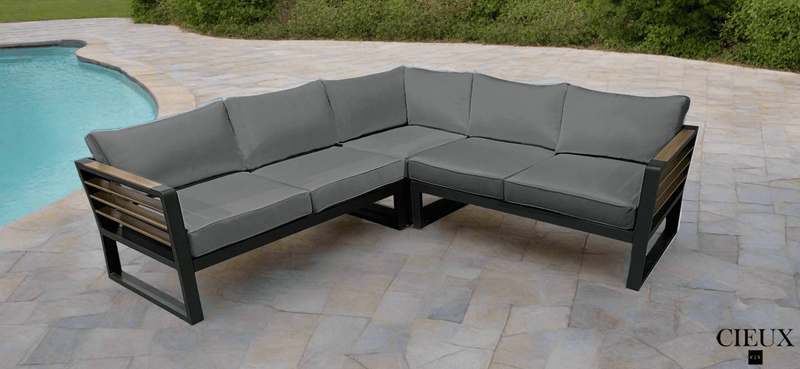 CIEUX Sectional Avignon Outdoor Patio Aluminum Metal Corner Sectional Sofa in Midnight Grey with Sunbrella Cushions in Canvas Charcoal