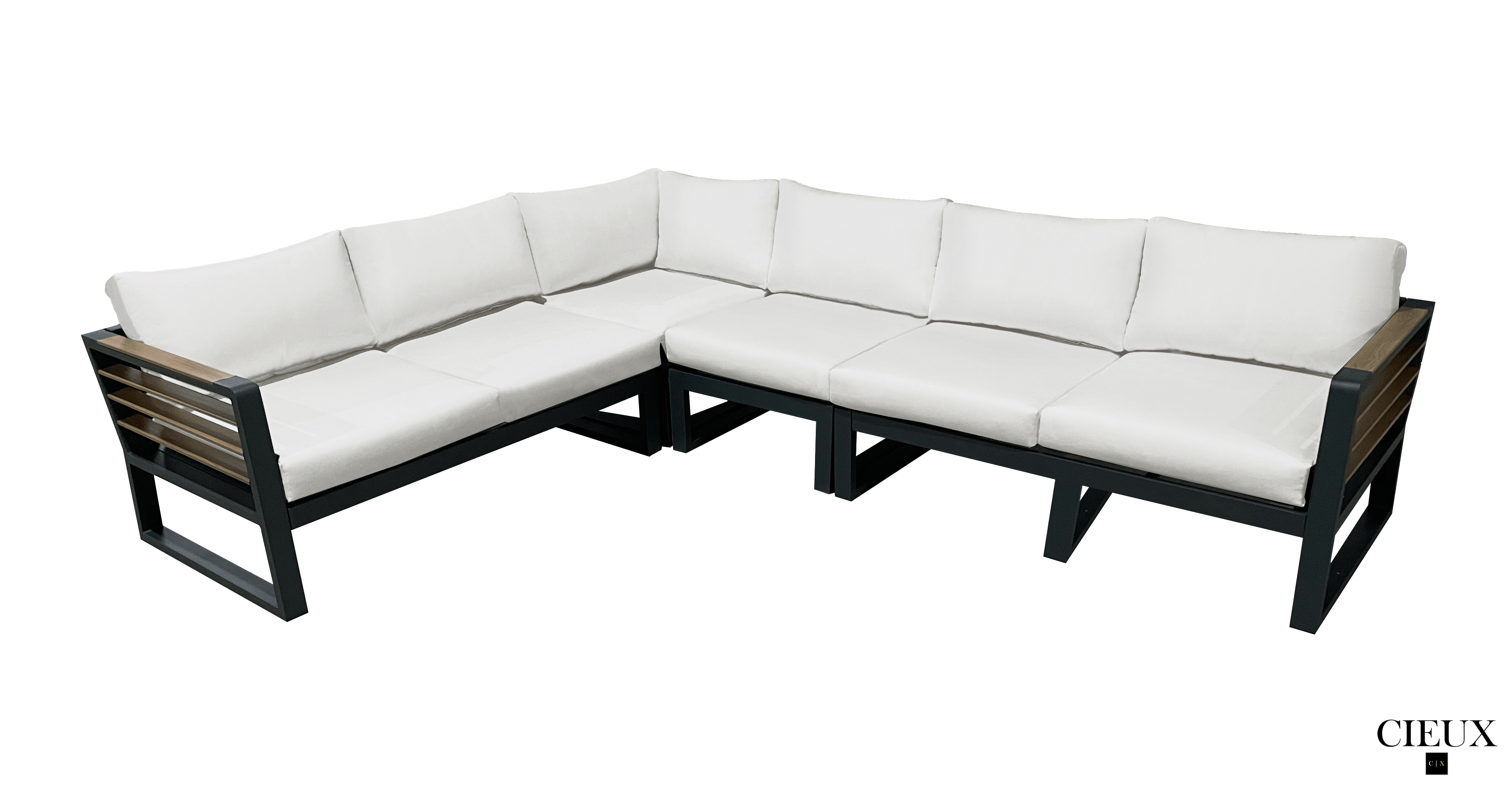 CIEUX Sectional Avignon Outdoor Patio Aluminum Metal L-Shaped Sectional Sofa in Black with Sunbrella Cushions - Available in 2 Colours