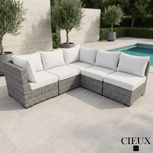 CIEUX Sectional Cannes Outdoor Patio Wicker Corner Sectional Sofa in Grey Wicker with Sunbrella Cushions in Canvas Natural