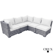 CIEUX Sectional Cannes Outdoor Patio Wicker Corner Sectional Sofa in Grey Wicker with Sunbrella Cushions in Canvas Natural