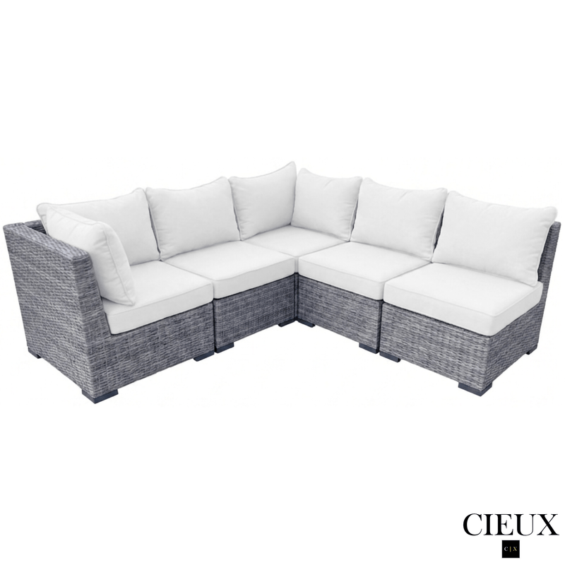 CIEUX Sectional Cannes Outdoor Patio Wicker Corner Sectional Sofa in Grey Wicker with Sunbrella Cushions in Canvas Natural