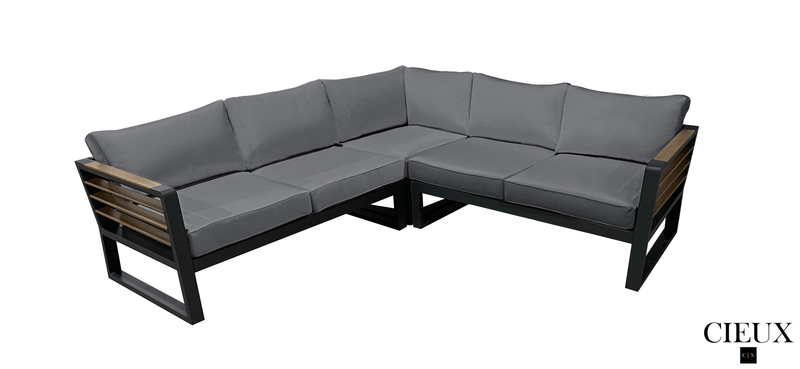CIEUX Sectional Canvas Charcoal Avignon Outdoor Patio Aluminum Metal Corner Sectional Sofa in Midnight Grey with Sunbrella Cushions