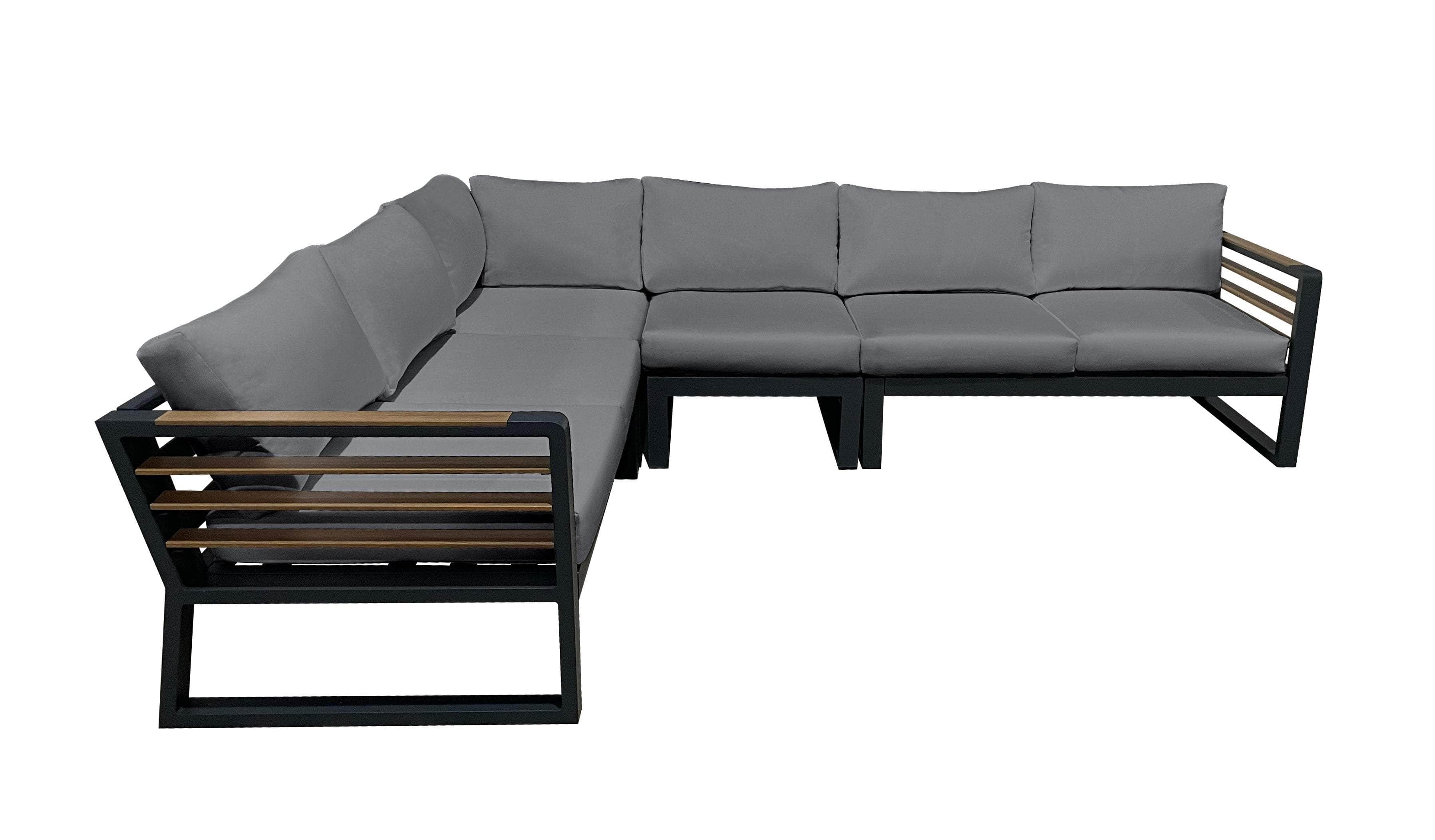 Pending - Cieux Avignon Outdoor Patio Aluminum Metal L-Shaped Sectional Sofa in Black with Sunbrella Cushions - Available in 2 Colours