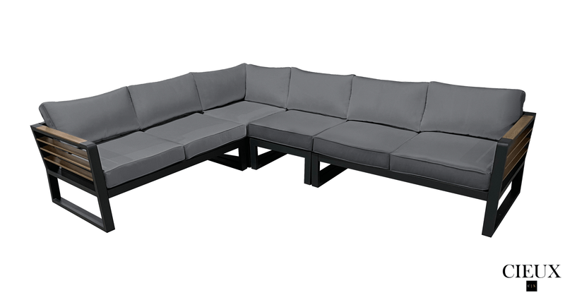 CIEUX Sectional Canvas Charcoal Avignon Outdoor Patio Aluminum Metal L-Shaped Sectional Sofa in Midnight Grey with Sunbrella Cushions in Canvas Charcoal
