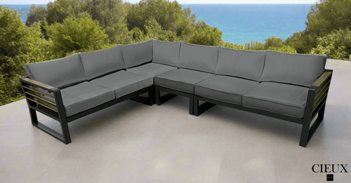 CIEUX Sectional Canvas Charcoal Avignon Outdoor Patio Aluminum Metal L-Shaped Sectional Sofa in Midnight Grey with Sunbrella Cushions in Canvas Charcoal
