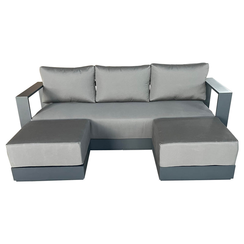 CIEUX Sectional Canvas Charcoal / Without Patio Cover Lyon Outdoor Patio Aluminum Metal U-Shaped Sectional Sofa in Midnight Grey with Sunbrella Cushions - Available in 2 Colours