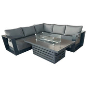 CIEUX Sectional Canvas Charcoal / Without Patio Covers Lyon 2 Piece Outdoor Patio Aluminum Metal Corner Sectional and Alsace Fire Pit Adjustable Height Table in Midnight Grey with Sunbrella Cushions - Available in 2 Colours