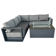 CIEUX Sectional Canvas Charcoal / Without Patio Covers Lyon 2 Piece Outdoor Patio Aluminum Metal Corner Sectional and Annency Fire Pit Coffee Table in Midnight Grey with Sunbrella Cushions - Available in 2 Colours