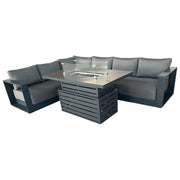 CIEUX Sectional Canvas Charcoal / Without Patio Covers Lyon 2 Piece Outdoor Patio Aluminum Metal L-Shaped Sectional and Alsace Fire Pit Adjustable Height Table in Midnight Grey with Sunbrella Cushions - Available in 2 Colours