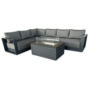 CIEUX Sectional Canvas Charcoal / Without Patio Covers Lyon 2 Piece Outdoor Patio Aluminum Metal L-Shaped Sectional and Annency Fire Pit Coffee Table in Midnight Grey with Sunbrella Cushions - Available in 2 Colours