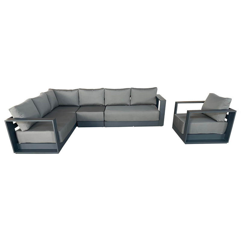 CIEUX Sectional Canvas Charcoal / Without Patio Covers Lyon 2 Piece Outdoor Patio Aluminum Metal L-Shaped Sectional and Club Chair in Midnight Grey with Sunbrella Cushions - Available in 2 Colours