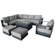 CIEUX Sectional Canvas Charcoal / Without Patio Covers Lyon 5 Piece Outdoor Patio Aluminum Metal L-Shaped Sectional Sofa, Club Chair, 2 Ottomans, and Annency Fire Pit Coffee Table in Midnight Grey with Sunbrella Cushions - Available in 2 Colours
