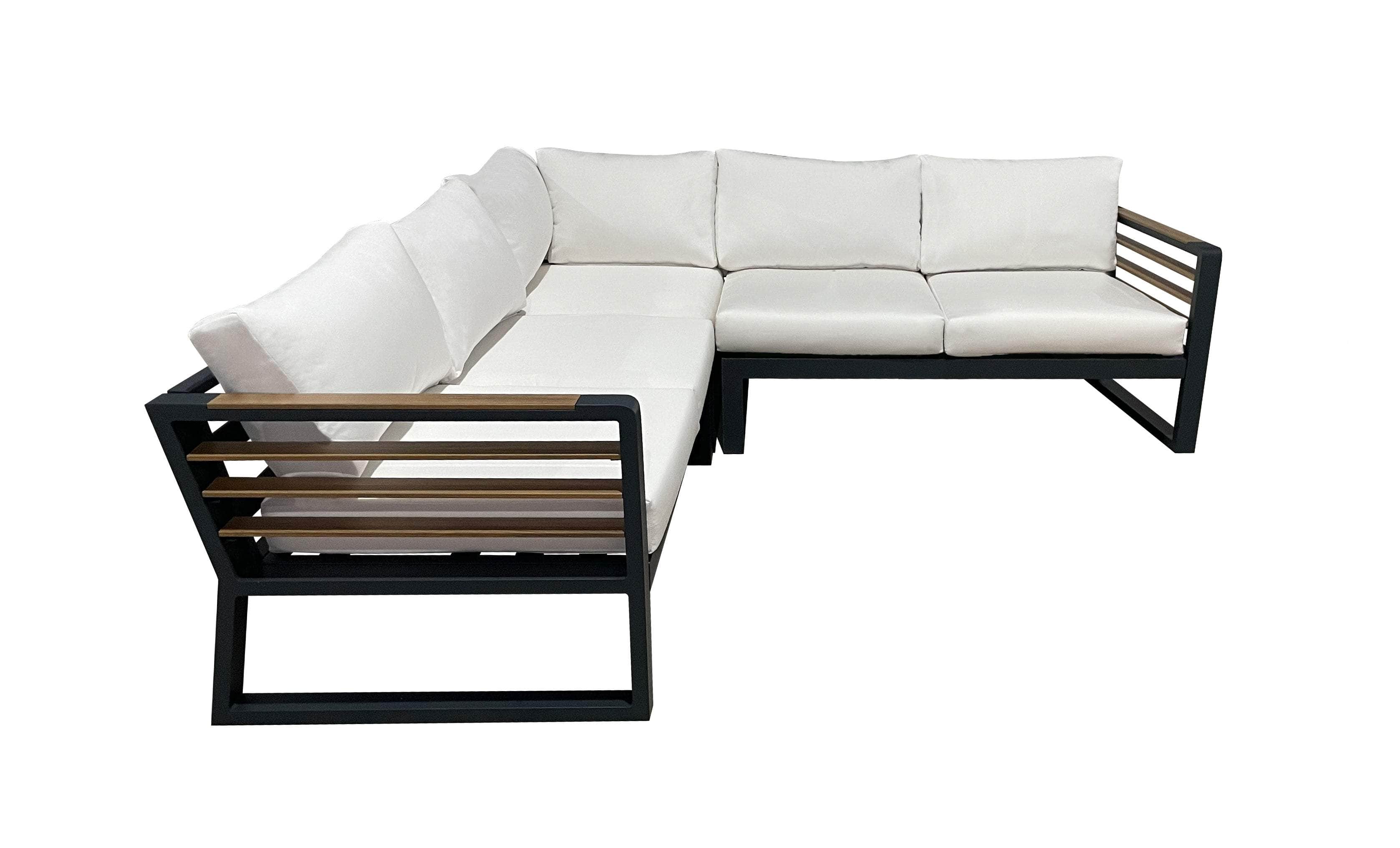 CIEUX Sectional Canvas Natural Avignon Outdoor Patio Aluminum Metal Corner Sectional Sofa in Black with Sunbrella Cushions - Available in 2 Colours