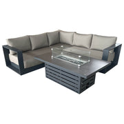 CIEUX Sectional Canvas Taupe / Without Patio Covers Lyon 2 Piece Outdoor Patio Aluminum Metal Corner Sectional and Alsace Fire Pit Adjustable Height Table in Midnight Grey with Sunbrella Cushions - Available in 2 Colours