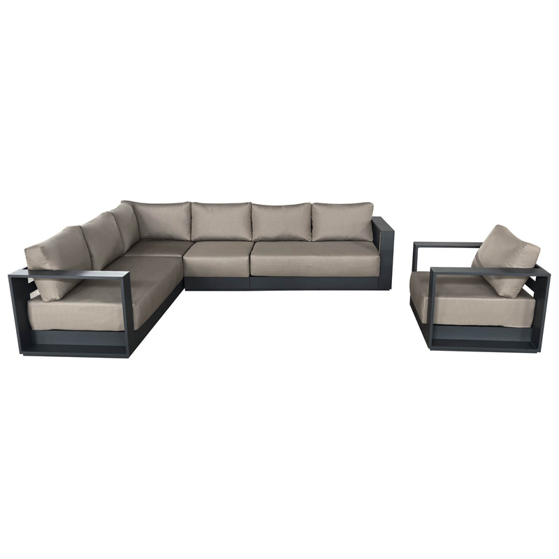 CIEUX Sectional Canvas Taupe / Without Patio Covers Lyon 2 Piece Outdoor Patio Aluminum Metal L-Shaped Sectional and Club Chair in Midnight Grey with Sunbrella Cushions - Available in 2 Colours
