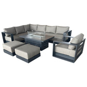 CIEUX Sectional Canvas Taupe / Without Patio Covers Lyon 5 Piece Outdoor Patio Aluminum Metal L-Shaped Sectional Sofa, Club Chair, 2 Ottomans, and Alsace Fire Pit Adjustable Height Table in Midnight Grey with Sunbrella Cushions - Available in 2 Colours