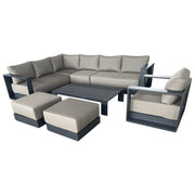 CIEUX Sectional Canvas Taupe / Without Patio Covers Lyon 5 Piece Outdoor Patio Aluminum Metal L-Shaped Sectional Sofa, Club Chair, 2 Ottomans, and Coffee Table Set in Midnight Grey with Sunbrella Cushions - Available in 2 Colours