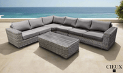 CIEUX Sectional Champagne 2 Piece Outdoor Patio Wicker L-Shaped Sectional Sofa and Coffee Table Set in Grey with Sunbrella Cushions - Available in 2 Colours