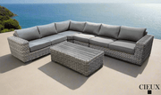 CIEUX Sectional Champagne 2 Piece Outdoor Patio Wicker L-Shaped Sectional Sofa and Coffee Table Set in Grey with Sunbrella Cushions - Available in 2 Colours