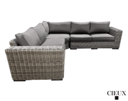 CIEUX Sectional Champagne 3 Piece Outdoor Patio Wicker Corner Sectional Sofa, Coffee Table and Club Chair Set in Grey with Sunbrella Cushions - Available in 2 Colours