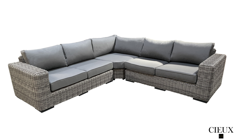 CIEUX Sectional Champagne Outdoor Patio Wicker Corner Sectional Sofa in Grey with Sunbrella Cushions - Available in 2 Colours
