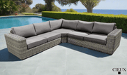 CIEUX Sectional Champagne Outdoor Patio Wicker Corner Sectional Sofa in Grey with Sunbrella Cushions - Available in 2 Colours
