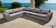 CIEUX Sectional Champagne Outdoor Patio Wicker L-Shaped Sectional Sofa in Grey with Sunbrella Cushions - Available in 2 Colours