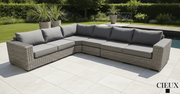 CIEUX Sectional Champagne Outdoor Patio Wicker L-Shaped Sectional Sofa in Grey with Sunbrella Cushions - Available in 2 Colours