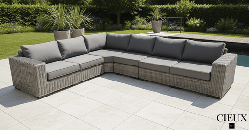 CIEUX Sectional Champagne Outdoor Patio Wicker L-Shaped Sectional Sofa in Grey with Sunbrella Cushions - Available in 2 Colours