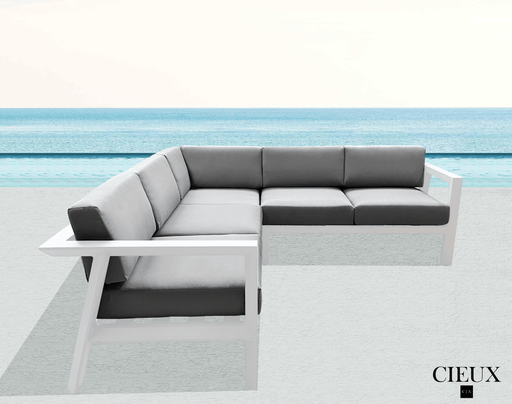 CIEUX Sectional Corsica Outdoor Patio Aluminum Metal Corner Sectional Sofa in White with Sunbrella Cushions - Available in 2 Colours