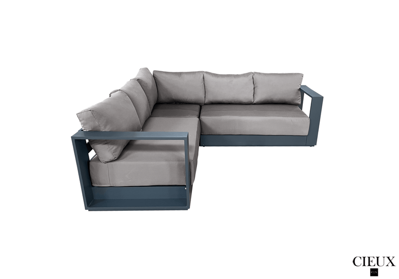 CIEUX Sectional Lyon 2 Piece Outdoor Patio Aluminum Metal Corner Sectional and Annency Fire Pit Coffee Table in Midnight Grey with Sunbrella Cushions - Available in 2 Colours