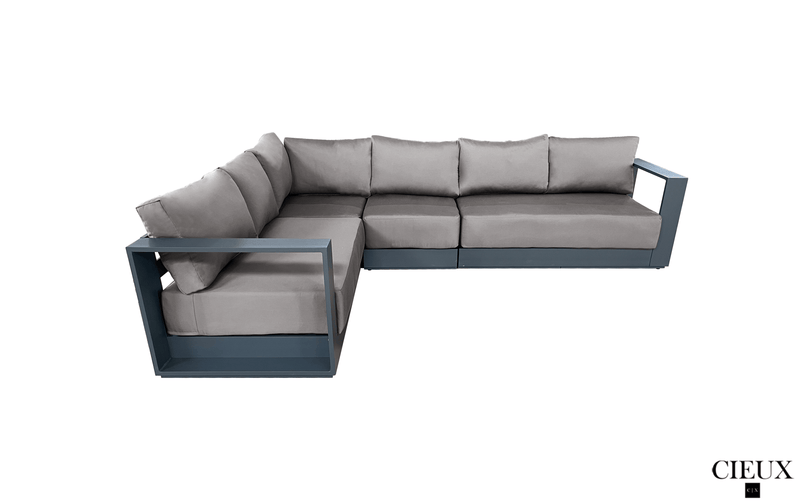CIEUX Sectional Lyon 2 Piece Outdoor Patio Aluminum Metal L-Shaped Sectional and Annency Fire Pit Coffee Table in Midnight Grey with Sunbrella Cushions - Available in 2 Colours