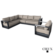 CIEUX Sectional Lyon 2 Piece Outdoor Patio Aluminum Metal L-Shaped Sectional and Club Chair in Midnight Grey with Sunbrella Cushions - Available in 2 Colours