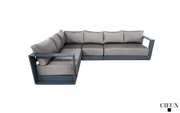 CIEUX Sectional Lyon 2 Piece Outdoor Patio Aluminum Metal L-Shaped Sectional Sofa and Coffee Table Set in Midnight Grey with Sunbrella Cushions - Available in 2 Colours