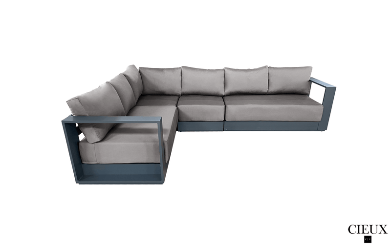 CIEUX Sectional Lyon 2 Piece Outdoor Patio Aluminum Metal L-Shaped Sectional Sofa and Coffee Table Set in Midnight Grey with Sunbrella Cushions - Available in 2 Colours