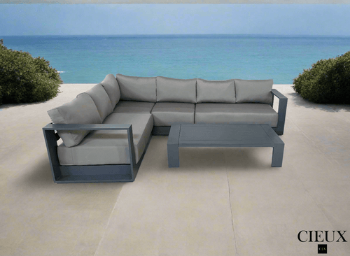 CIEUX Sectional Lyon 2 Piece Outdoor Patio Aluminum Metal L-Shaped Sectional Sofa and Coffee Table Set in Midnight Grey with Sunbrella Cushions - Available in 2 Colours