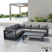CIEUX Sectional Lyon 2 Piece Outdoor Patio Aluminum Metal L-Shaped Sectional Sofa and Coffee Table Set in Midnight Grey with Sunbrella Cushions - Available in 2 Colours