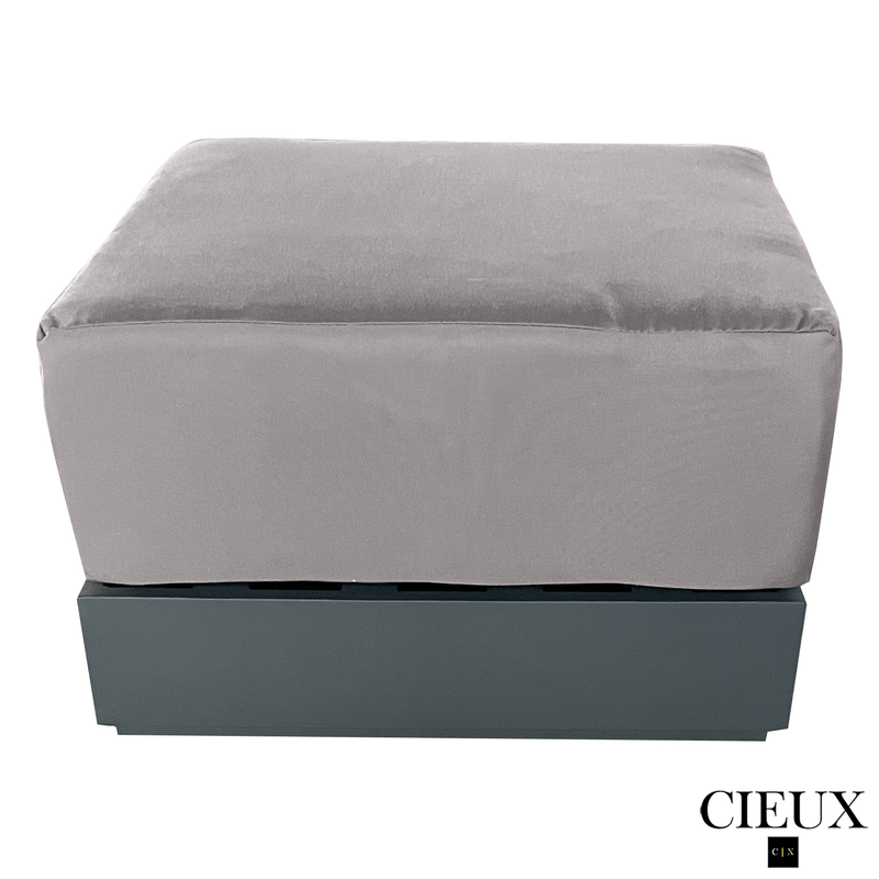 CIEUX Sectional Lyon 5 Piece Outdoor Patio Aluminum Metal L-Shaped Sectional Sofa, Club Chair, 2 Ottomans, and Annency Fire Pit Coffee Table in Midnight Grey with Sunbrella Cushions - Available in 2 Colours