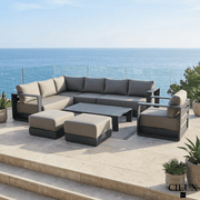 CIEUX Sectional Lyon 5 Piece Outdoor Patio Aluminum Metal L-Shaped Sectional Sofa, Club Chair, 2 Ottomans, and Coffee Table Set in Midnight Grey with Sunbrella Cushions - Available in 2 Colours