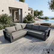 CIEUX Sectional Lyon Outdoor Patio Aluminum Metal Corner Sectional Sofa in Midnight Grey with Sunbrella Cushions - Available in 2 Colours