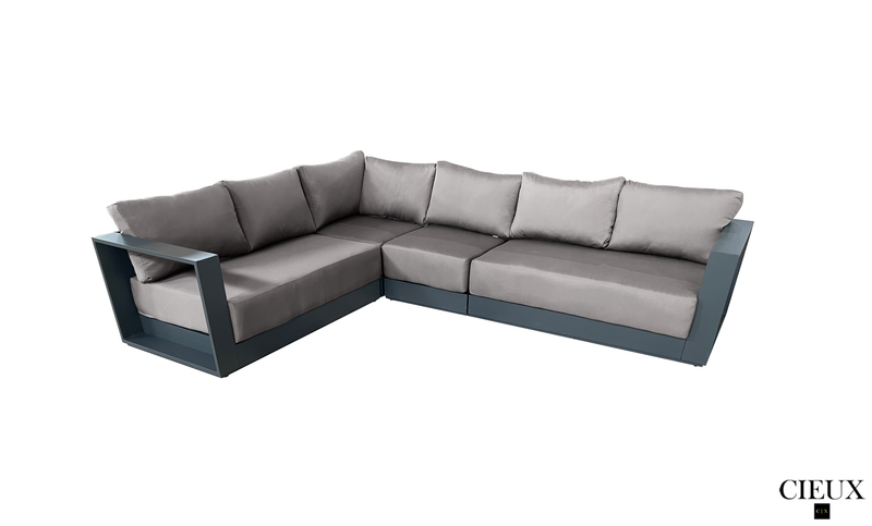 CIEUX Sectional Lyon Outdoor Patio Aluminum Metal L-Shaped Sectional Sofa in Midnight Grey with Sunbrella Cushions - Available in 2 Colours
