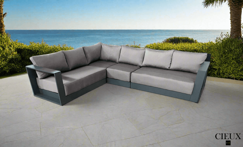 CIEUX Sectional Lyon Outdoor Patio Aluminum Metal L-Shaped Sectional Sofa in Midnight Grey with Sunbrella Cushions - Available in 2 Colours